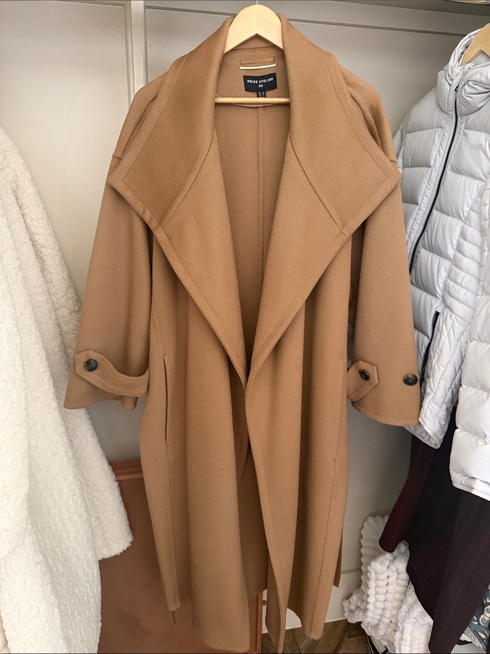 Reiss Camel Tan Long Wool-Blend Trench Coat